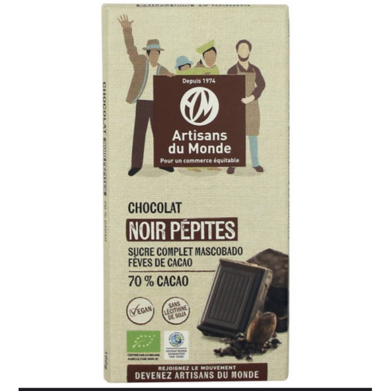 Chocolat noir aux pépites équitable