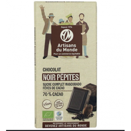 Chocolat noir aux pépites équitable